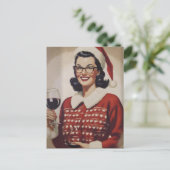 Carte Postale Femme Vintage Noël Vin (Debout devant)