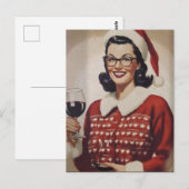Carte Postale Femme Vintage Noël Vin (Devant / Derrière)