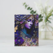 Carte Postale Femme violette et fleurs (Debout devant)