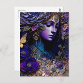 Carte Postale Femme violette et fleurs (Devant / Derrière)