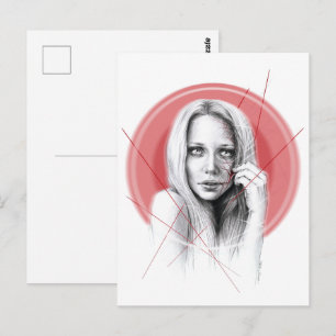 Carte Postale Femme visage avec halo rouge Déplaisant Beau art f