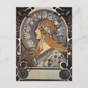 Carte Postale Femme zodiaque par Alphonse Mucha - Art Nouveau