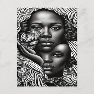 Carte Postale Femmes Afro-Américaines Abstrait Noir & Blanc