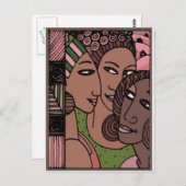 Carte Postale Femmes afro-américaines roses et vertes (Devant / Derrière)