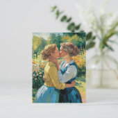 Carte Postale Femmes amoureuses baiser dans le jardin (Debout devant)