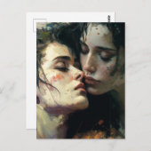 Carte Postale Femmes Amoureuses Peinture Colorée Désordonnée (Devant / Derrière)