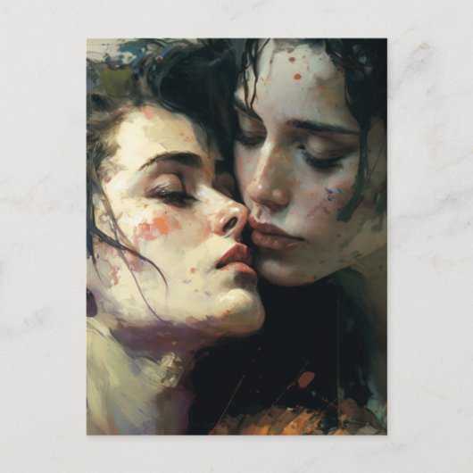 Carte Postale Femmes Amoureuses Peinture Colorée Désordonnée (Devant)