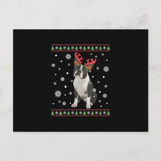 Carte Postale FEMMES Boston Terrier Xmas laide de Noël (Devant)