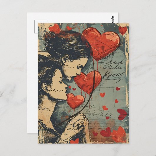 Carte Postale Femmes Couple LGBTQ Saint Valentin (Devant / Derrière)