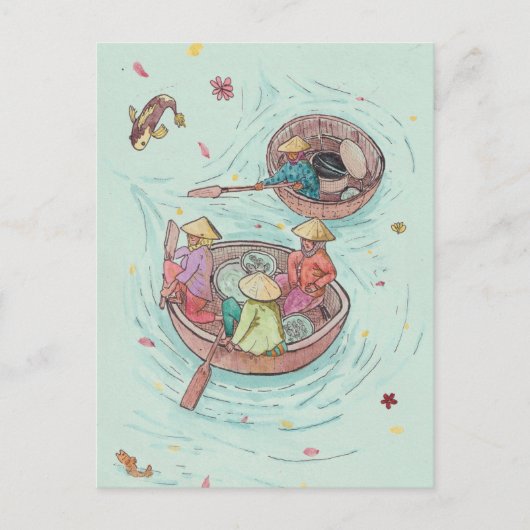 Carte Postale Femmes de pêche dans le delta du Mékong Aquarelle (Devant)