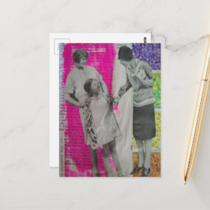 Carte Postale Femmes et une fille vintage Collage coloré