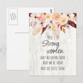 Carte Postale Femmes fortes Bohème Fleur rose Plume Effet bois  (Devant / Derrière)