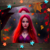 Carte Postale Femmes Mode Automne Jaune Or Feuille Art