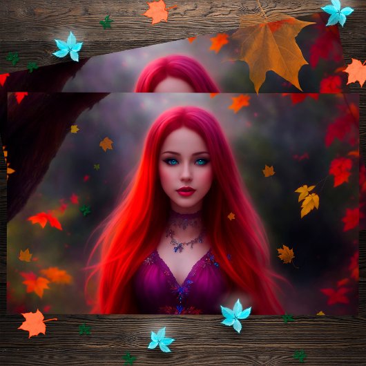 Carte Postale Femmes Mode Automne Jaune Or Feuille Art