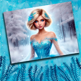 Carte Postale Femmes neige brillant imaginaire magique élégant