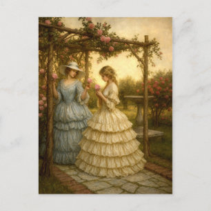 Carte Postale Femmes sous une tonnelle de roses dans un jardin d