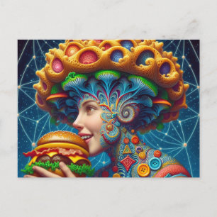Carte Postale Femmes surréalistes avec un cheeseburger