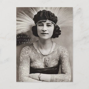 Carte Postale Femmes tatouées Vintage photo noir et blanc