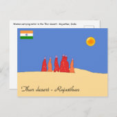 Carte Postale Femmes transportant de l'eau dans le désert de Tha (Devant / Derrière)