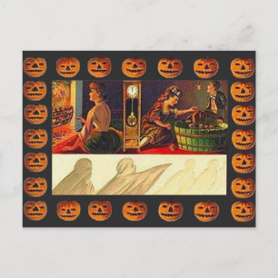 Carte Postale Femmes vintages, fantôme et Jack o' Lanterns