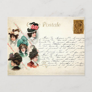 Carte Postale Femmes vintages portant des Casquettes avec écritu