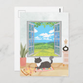 Carte Postale Fenêtre confortable intérieur accueillant avec cha (Devant / Derrière)