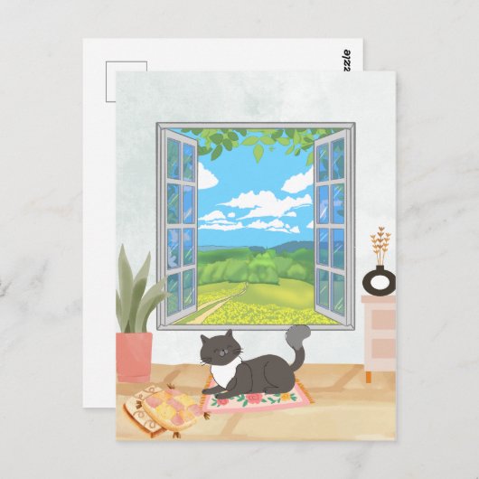 Carte Postale Fenêtre confortable intérieur accueillant avec cha (Devant / Derrière)