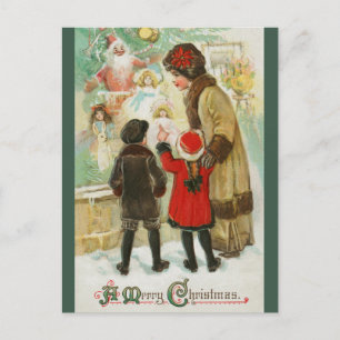 Carte Postale Fenêtre de magasin de Noël maman et enfants modifi