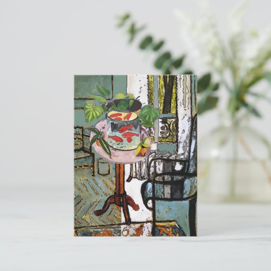 Carte Postale Fenêtre en vert avec Poisson d'or, (Debout devant)