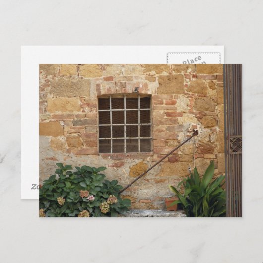 Carte Postale Fenêtre et mur de pierre ancienne, Pienza, Italie (Devant / Derrière)