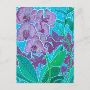 Carte Postale Fenêtre Jardin Orchidée Fleurs Floral Art Peinture