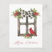 Carte Postale Fenêtre rustique avec cardinal rouge, Bow, Verdure (Devant)