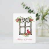 Carte Postale Fenêtre rustique avec cardinal rouge, Bow, Verdure (Debout devant)