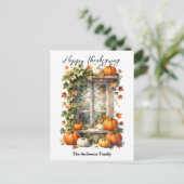 Carte Postale Fenêtre Rustique Citrouilles Orange d'Automne Acti (Debout devant)