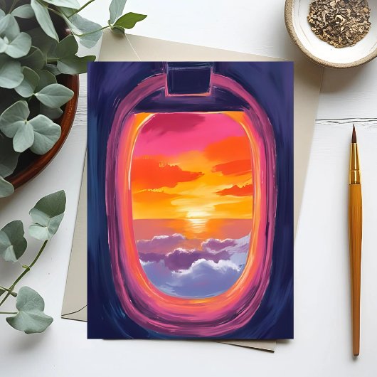 Carte Postale Fenêtre Siège Coucher de soleil Avion Peinture de 