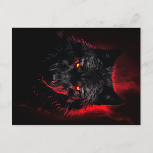 Carte Postale Fenrir - Loup noir aux yeux rouges