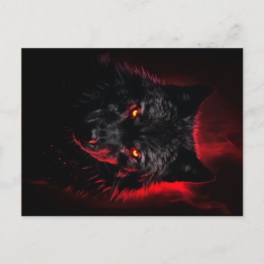 Carte Postale Fenrir - Loup noir aux yeux rouges (Devant)