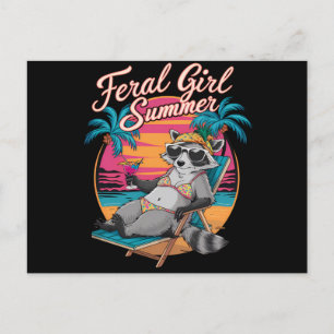 Carte Postale Feral Girl Summer Beach Funny Raccoon