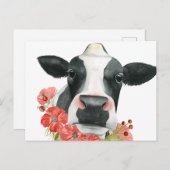 Carte Postale Ferme à pavot - Vache aux fleurs (Devant / Derrière)