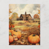 Carte Postale Ferme citrouille automne récolte Thanksgiving (Devant)
