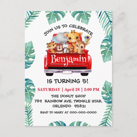 Carte Postale Ferme de la jungle du zoo mignon camion tracteur g (Devant)