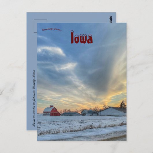 Carte Postale Ferme en hiver dans le comté de Johnson dans l'Iow (Devant / Derrière)