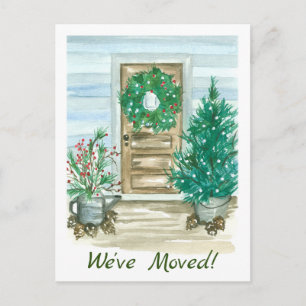 Carte Postale Ferme Porte de Noël Wreath Nous avons déménagé