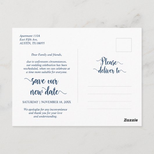 Carte Postale Ferme Rustique, Changement de Date, Bleu Marine, R (Dos)