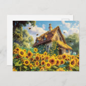 Carte Postale Ferme Sunlit avec fleurs de soleil (Devant / Derrière)