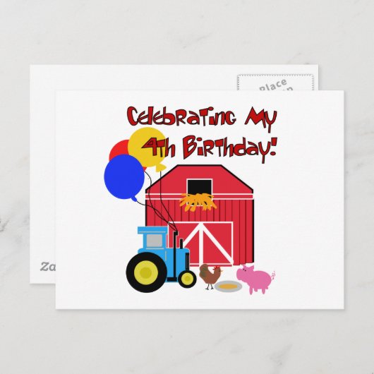 Carte Postale Ferme T-shirts et cadeaux d'anniversaire 4 (Devant / Derrière)