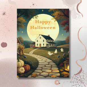 Carte Postale Ferme vintage au clair de lune Joyeux Halloween