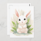Carte Postale Fermes douces : Bébé lapin parmi les Feuilles (Devant / Derrière)