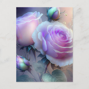 Carte Postale Fermeture des roses roses Iridescentes