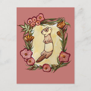 Carte Postale Ferret Floral Nature Ferrets